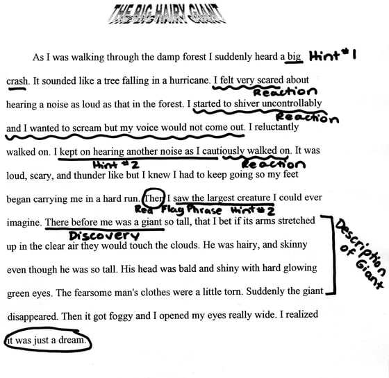 “The Big Hairy Giant” – Narrative Annotated Writing StudentSample