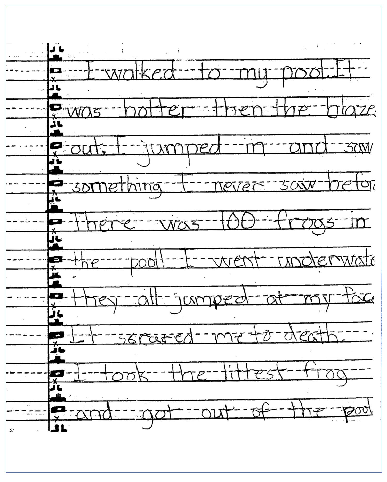 Narrative Writing Sample- Grade 4- Frogs in the Pool