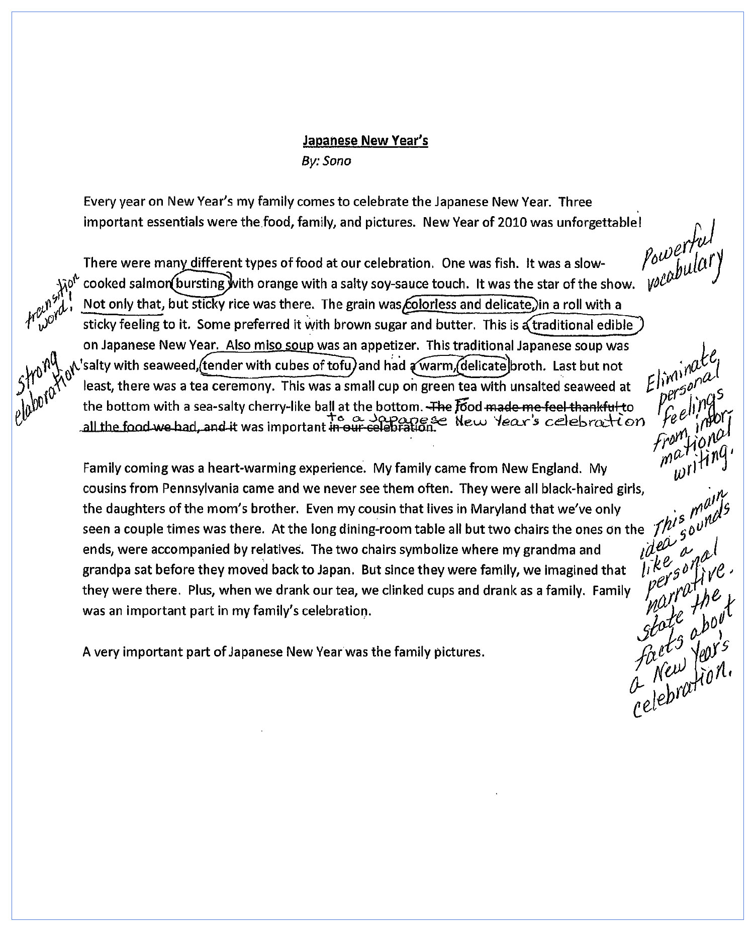 student writing samples Informational Writing- Grade 4 - Japanese New Year